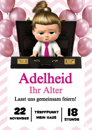 Boss Baby Mädchen Geburtstagseinladung | Vorlage zum Bearbeiten