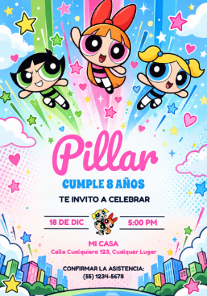 Invitación de Cumpleaños Las Chicas Superpoderosas Editable