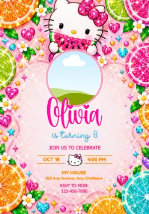 Hello Kitty Tutti Frutti Photo Birthday Invitation Template