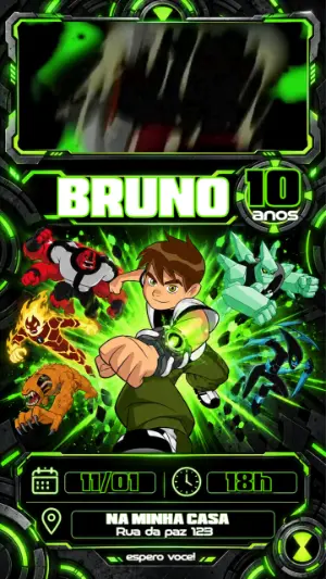 Convite Animado Ben 10: Vídeo de Aniversário Editável