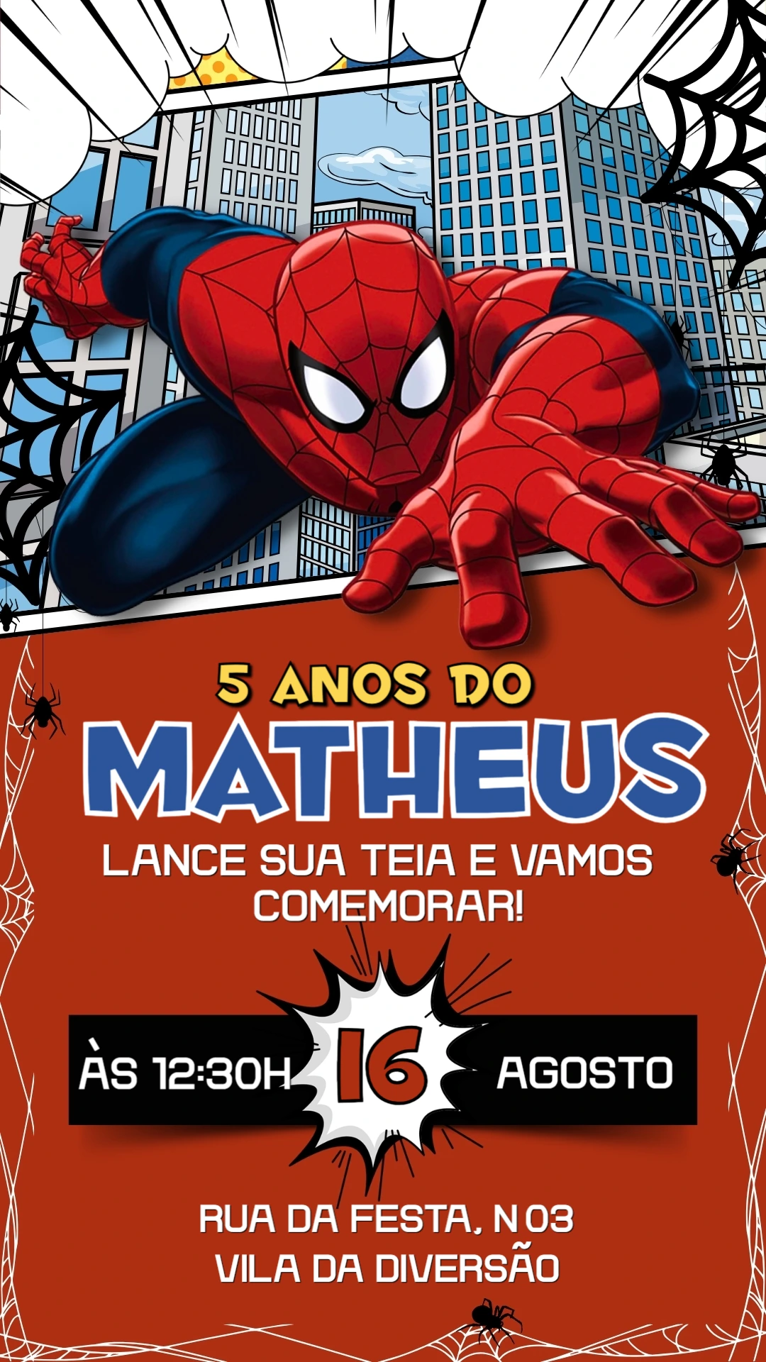 Convite de Aniversário Homem-Aranha Editável para Festa Infantil Convite de Aniversário Homem-Aranha Editável para Festa Infantil