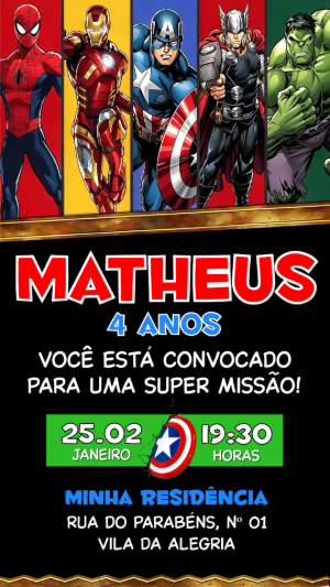 Convite de Aniversário Vingadores: Modelo Digital para Editar