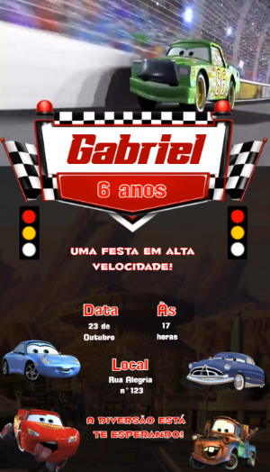 Convite Animado Carros: Vídeo de Aniversário Editável