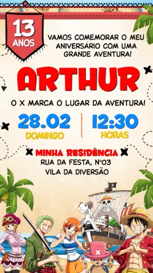 Convite de Aniversário One Piece com a Tripulação Editável