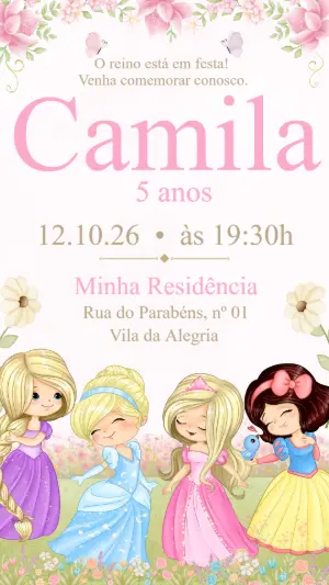 Invitación de cumpleaños Princesas – Estático – Festôu Convites