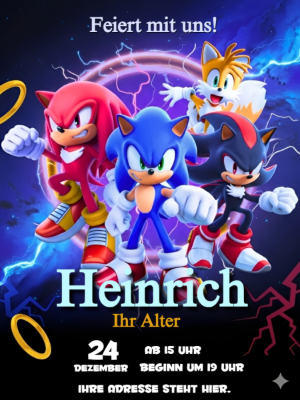Editierbare Sonic Geburtstagseinladung | Digitale Vorlage