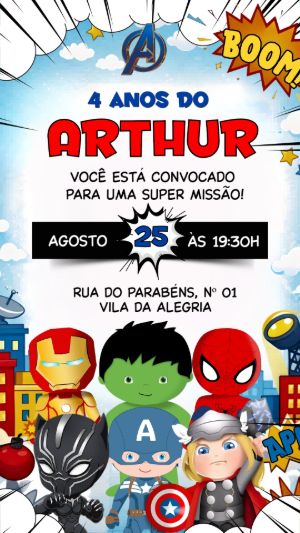 Convite de Aniversário Vingadores Baby Editável