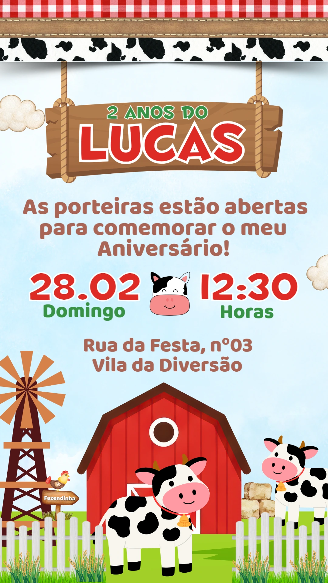 Convite de Aniversário Vaquinha da Fazendinha para Editar Convite de Aniversário Vaquinha da Fazendinha para Editar