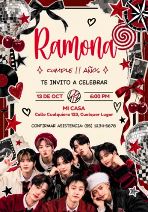 Convite de Aniversário Stray Kids Estilo K-pop para Editar