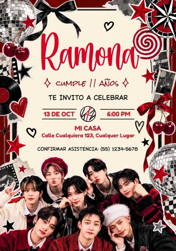 Convite de Aniversário Stray Kids Estilo K-pop para Editar Convite de Aniversário Stray Kids Estilo K-pop para Editar