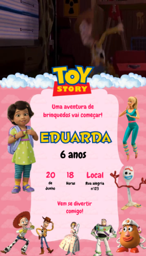 Convite Animado Toy Story para Aniversário Infantil Editável