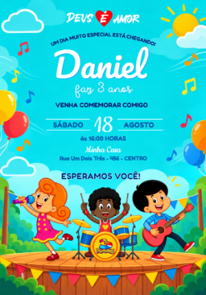 Convite de Aniversário 3 Palavrinhas para Editar