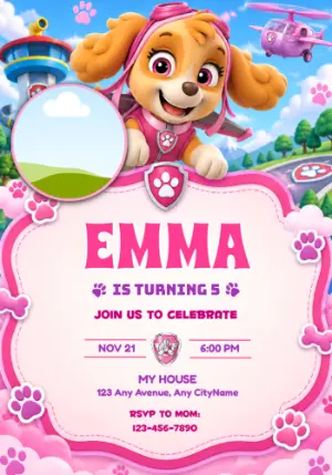 Editable Skye Paw Patrol Birthday Invitation with Photo
