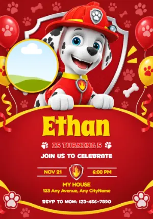 Editable Marshall Paw Patrol Invitation with Photo Frame