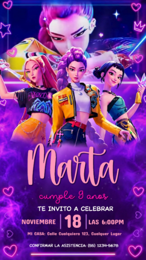 Video Invitación de Cumpleaños Las Guerreras K-Pop para Editar