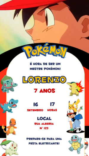 Convite Animado de Aniversário Pokémon para Editar Online