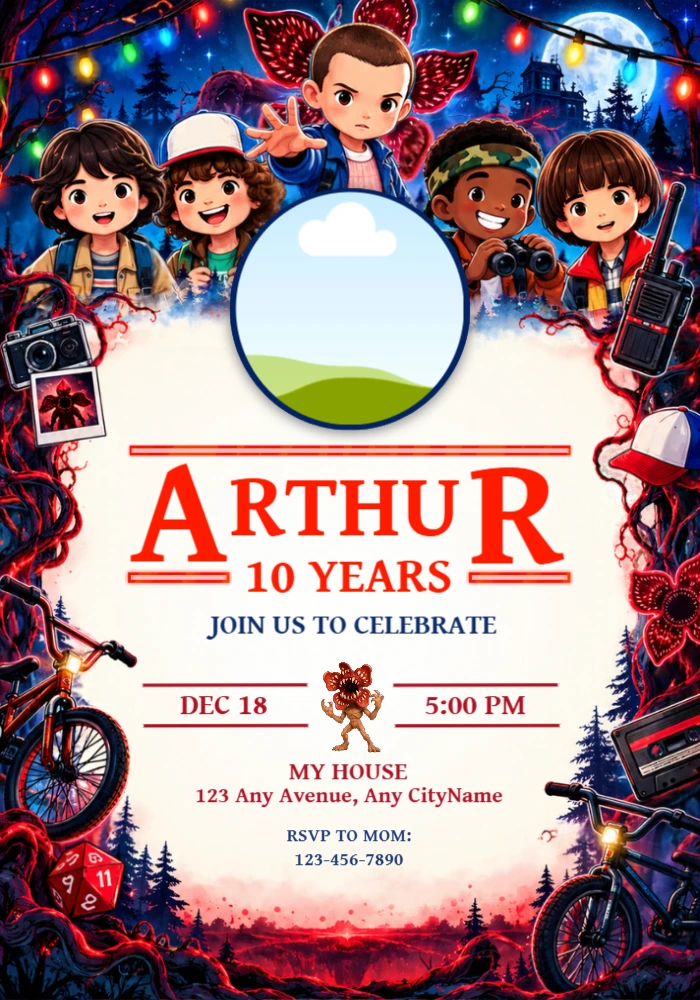Stranger Things Birthday Invitation with Photo | Editable Template Stranger Things Birthday Invitation with Photo | Editable Template
