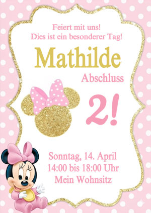 Baby Minnie Geburtstagseinladung: Editierbare Vorlage in Rosa