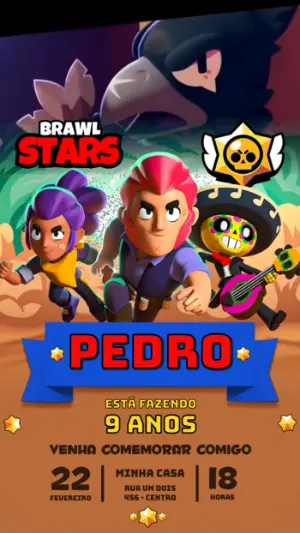 Convite Animado de Aniversário Brawl Stars: Vídeo para Editar