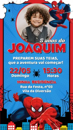 Convite de Aniversário Homem-Aranha com Foto Editável