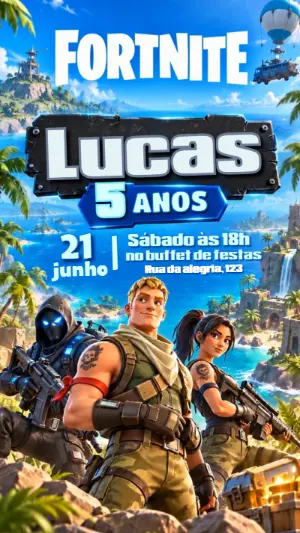 Convite Animado Fortnite: Vídeo de Aniversário para Editar