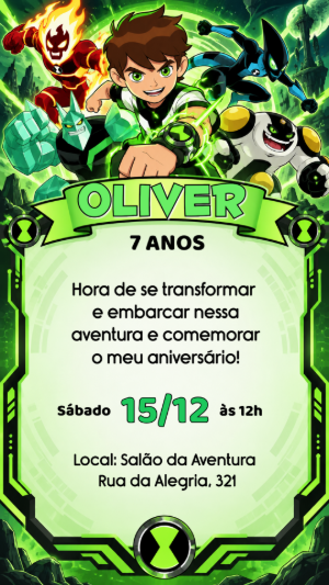 Convite Animado Ben 10 de Aniversário para Editar Online