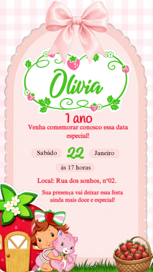 Convite de Aniversário Moranguinho Baby Editável para Menina