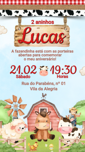 Convite de Aniversário Fazendinha Aquarela para Editar