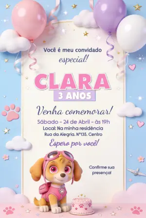 Invito di compleanno Paw Patrol – Statico – Borboleta Convites