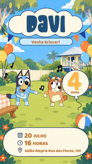 Invito di compleanno Bluey – Statico – Janeiro 