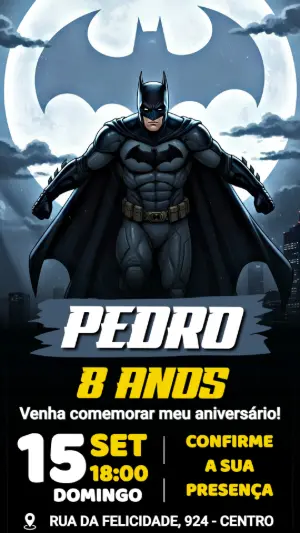 Convite de Aniversário Batman Editável para Festa de Herói