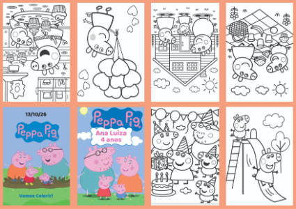 Livrinho de Colorir Peppa Pig Editável para Aniversário