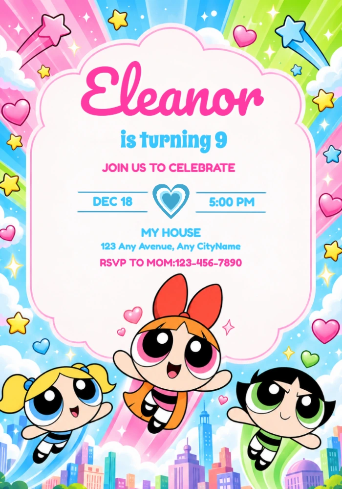 Editable Powerpuff Girls Birthday Invitation Template Editable Powerpuff Girls Birthday Invitation Template
