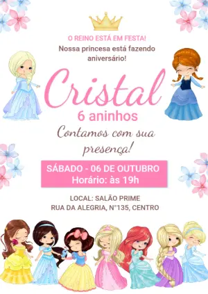 Convite Aniversário Princesas Disney Reino Encantado para Editar