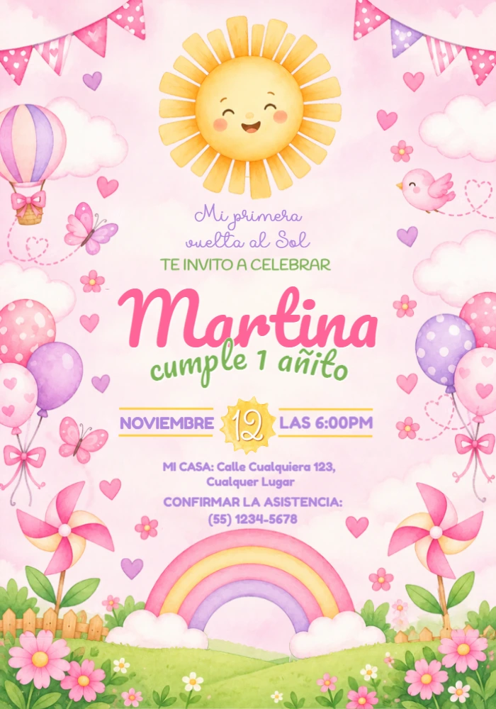 Invitación Primer Añito Mi Primera Vuelta al Sol Editable Invitación Primer Añito Mi Primera Vuelta al Sol Editable