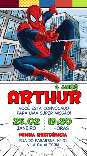 Convite de Aniversário Homem-Aranha: Modelo Digital para Editar