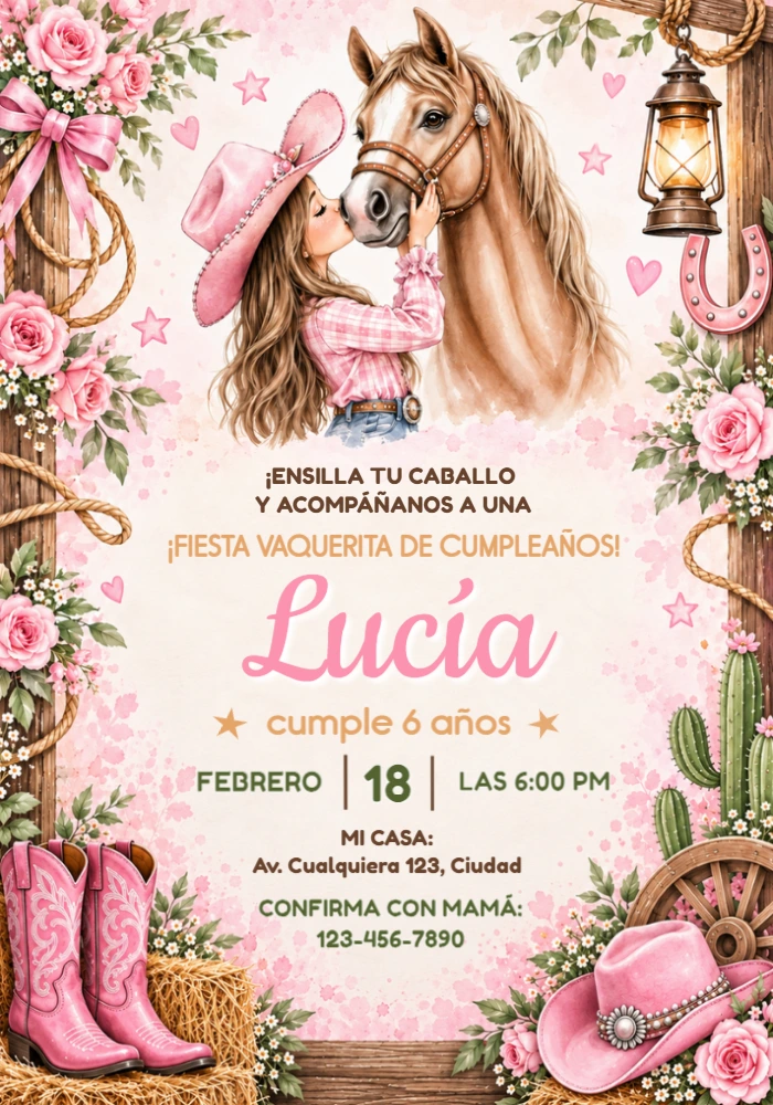 Invitación Digital de Cumpleaños Vaquerita para Editar Invitación Digital de Cumpleaños Vaquerita para Editar