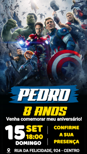 Convite de Aniversário Vingadores: Modelo Digital para Editar