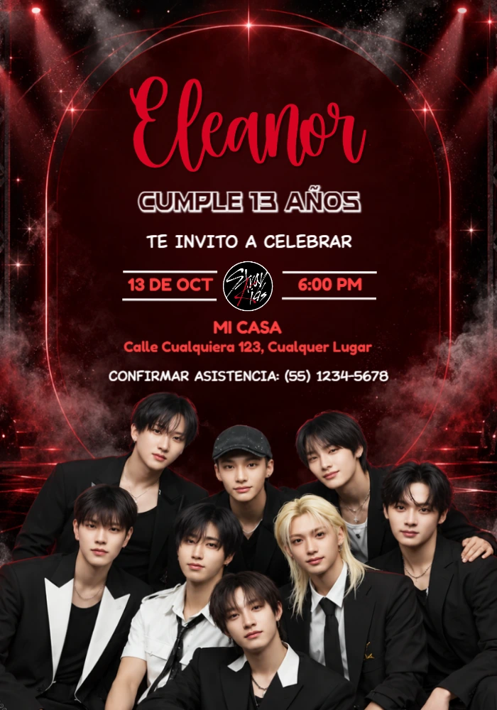 Invitación de Cumpleaños Stray Kids Estilo Concierto Editable Invitación de Cumpleaños Stray Kids Estilo Concierto Editable