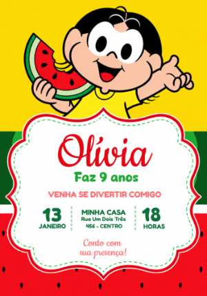 Convite de Aniversário Magali Comendo Melancia Editável