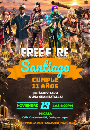 Invitación de Cumpleaños Free Fire | Plantilla Digital Editable