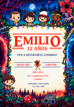 Invitación de Cumpleaños Stranger Things Editable