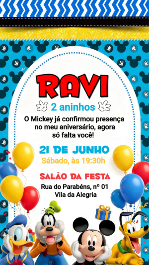 Convite de aniversário do Mickey e sua turma para editar online