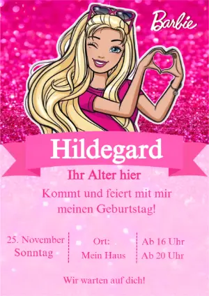 Editierbare Barbie-Einladung zum Kindergeburtstag