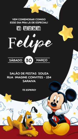 Vídeo Convite Animado Mickey e Pluto para Editar Online