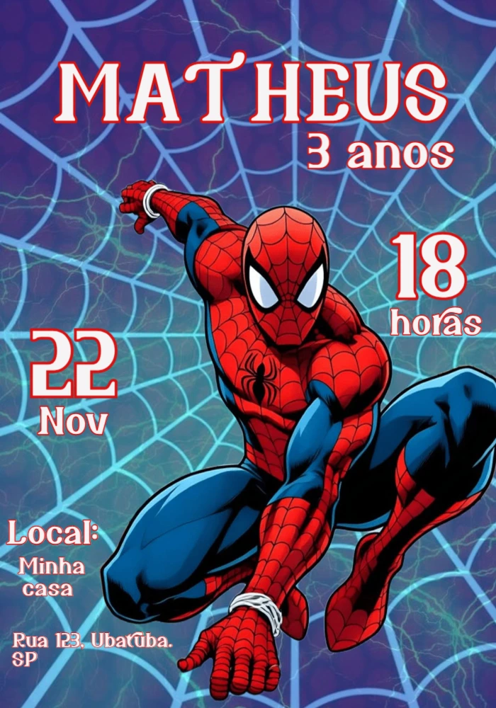 Convite de Aniversário Homem-Aranha Editável Infantil Convite de Aniversário Homem-Aranha Editável Infantil