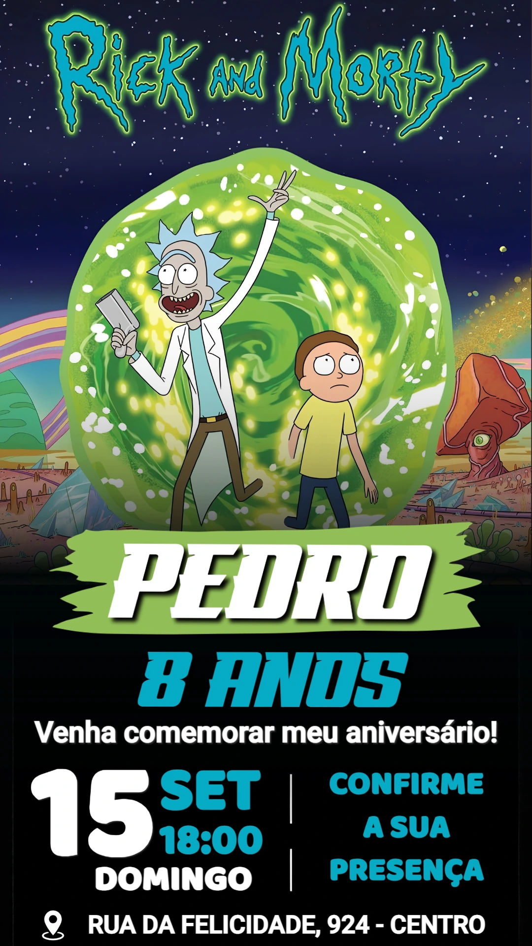 Convite de Aniversário Rick and Morty Digital para Editar Convite de Aniversário Rick and Morty Digital para Editar