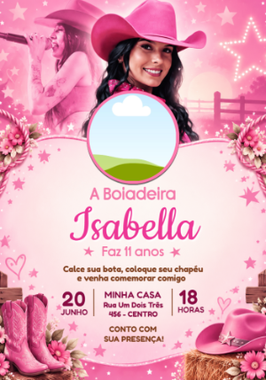Convite de Aniversário Ana Castela Boiadeira com Foto Editável