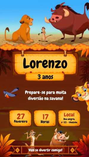 Convite Animado de Aniversário Rei Leão para Editar Online
