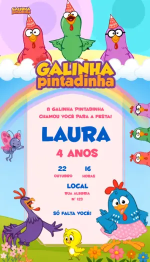 Convite Animado Galinha Pintadinha: Vídeo de Aniversário Editável